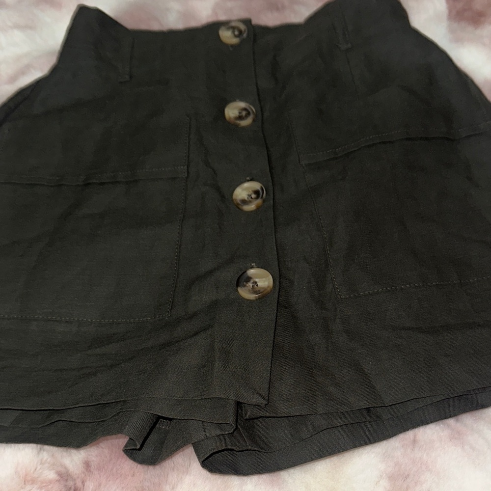 Zara High Waist Black Shorts with Button Detail